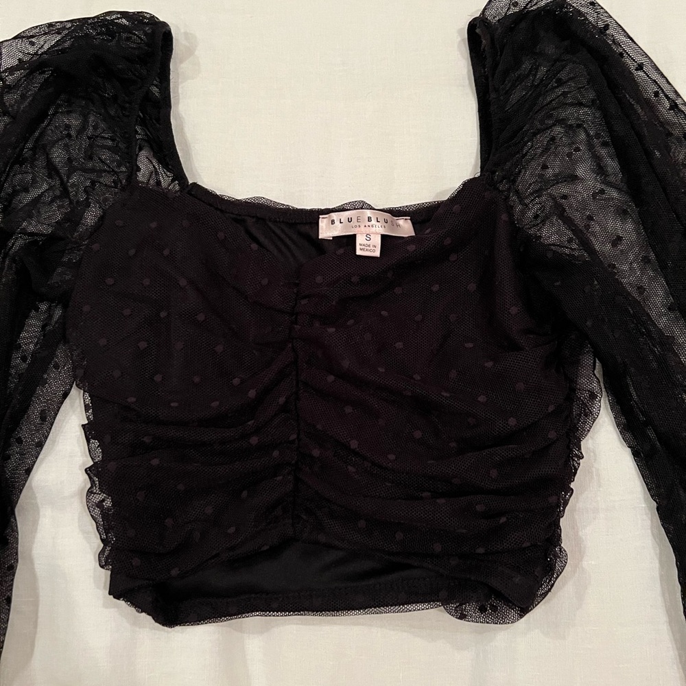 Black Mesh Longsleeve Crop Top